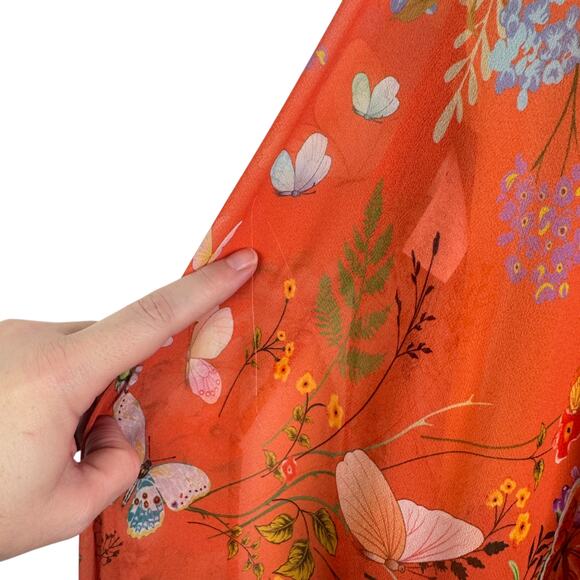 NWT My Beachy Side Begonia Flowy Cut-Out Floral Orange Maxi Dress Ring Small S - Picture 9 of 16